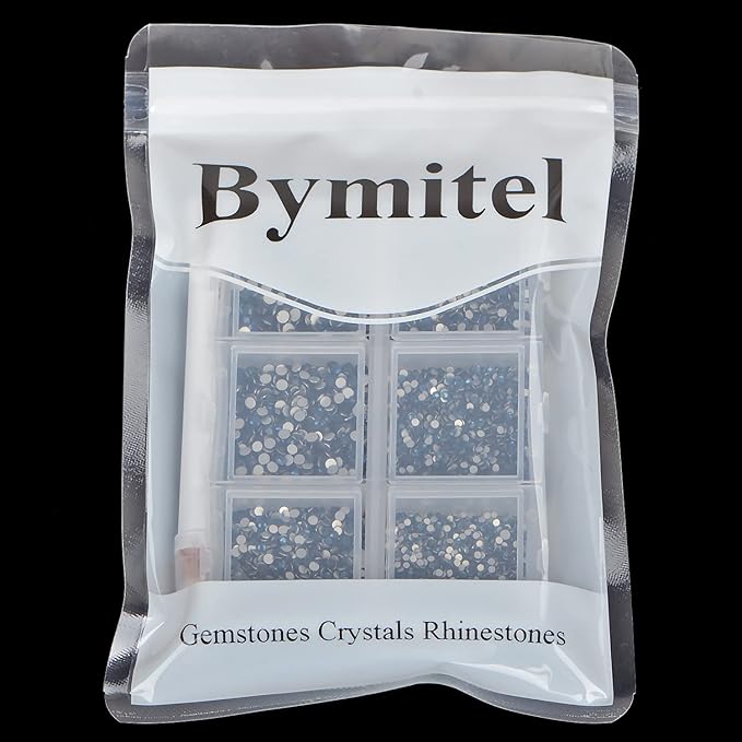 Bymitel 7200 Pieces 6 Mixed Sizes Glue Fix on Glass Rhinestones Round Crystal Gems Flatback for DIY Jewelry Making with one Picking Pen(6-Sizes 7200PCS, Montana)