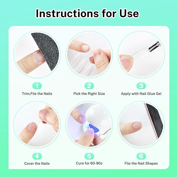 JODSONE Medium Long Square Fake Press on Nails Pre-shape Square Gel for Full Cover Acrylic Full Nail Tips 12 Sizes 360Pcs for DIY Design at Home