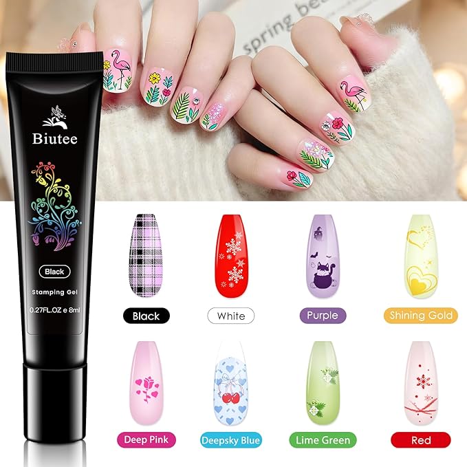 Biutee Nail Stamping Plate Set 12PCS Nail Art Stamp Plates 8PCS Stamping Nail Gel Polish, Nail Stamper and Scraper, Butterfly Leaves Bow Design Nail Stamping Kit with Storage Bag