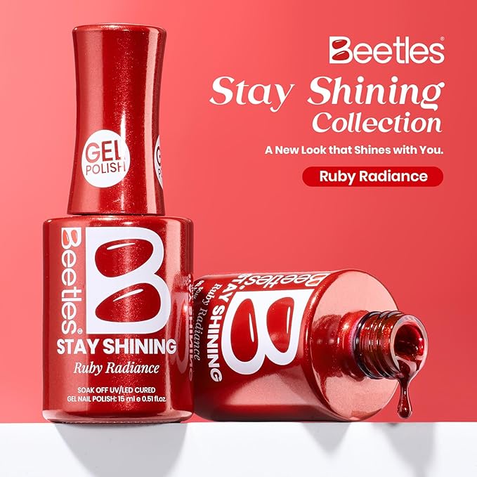 Beetles Stay Shining Ruby Radiance Red Cat Eye Gel Nail Polish - 15ML Red Cat Eye Glitter Gel Polish Magnetic Shimmer Effect Soak Off UV Design Salon DIY Manicure Gifts for Women