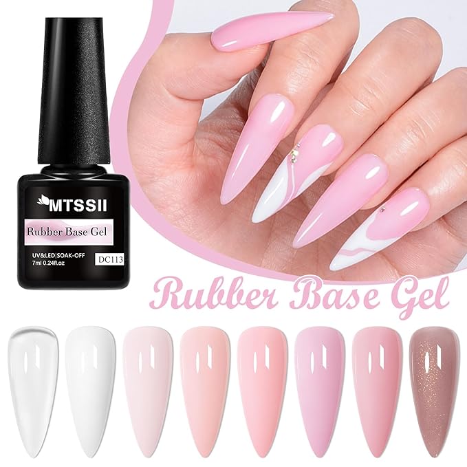 MTSSII Jelly Nude Rubber Base Gel, 8 Colors Pink Crystal Translucent Color Construction UV Gel Semi Permanent Soak Off UV LED Varnish