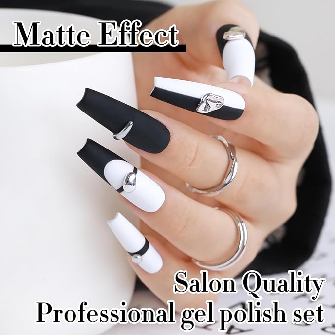 Double Rhythm 2 Pcs 0.50 OZ Gel Polish Hema Free Same Color Same Bottle Translucent Neutral Natural Milky 15 ML Jelly UV Polish Art DIY at Home (Black White-C1015+C1093)