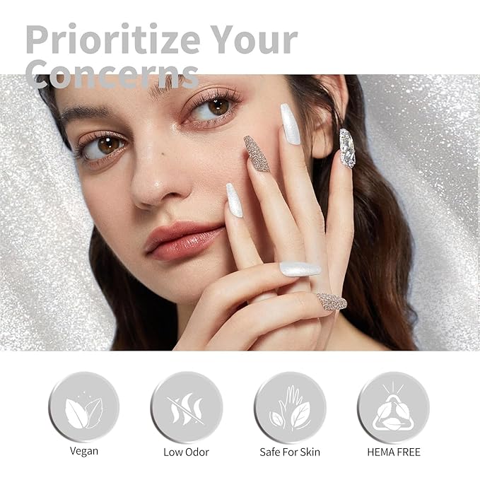 CANNI Glitter Silver Gel Nail Polish, 1Pcs Silver Sparkly Gel Polish Shiny Glitter Color Soak Off U V Nail Manicure Salon DIY at Home