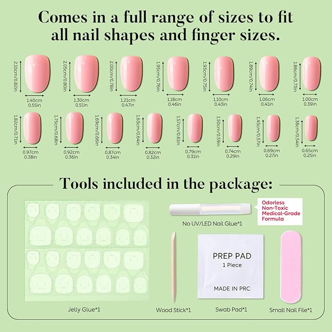 Luxbon False Press On Nails Short Rounded with No-Cure Nail Glue and Tool Kit – Soft Gel Tips 25-30pcs Full Size Set, Fit Perfectly & Natural Reusable Fake Nails for Women, Salon Look at Home, Pink