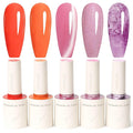 VENALISA 10 ML Orange Pink Gel Nail Polish Set with DIY Nail tips Kit, 5 Pcs Glitter Gel Polish Color High Gloss Soak Off U V Nail Manicure Salon DIY
