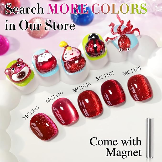 Double Rhythm 15ML Ice Glass Cat Eye Gel Polish with Magnet Holographic Glitter Shimmer Translucent Sheer Color Salon Soak Off Magnetic Nail at Home (Dark Cherry-MC1295)