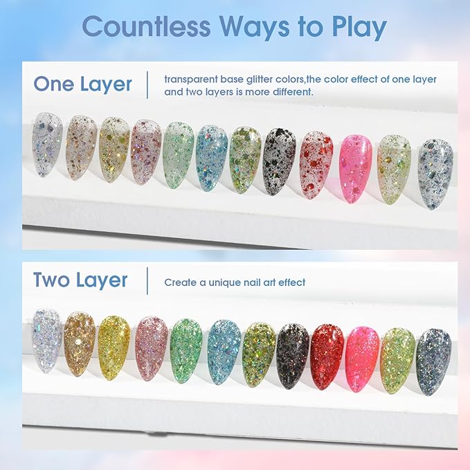 ROSALIND Glitter Sequins Gel Polish - 12 Colors Glitter Gel Nail Polish Set Stellar Shiny Effect Soak Off UV Set Super Sparkling Nail Art Collection Manicure Gift for Women