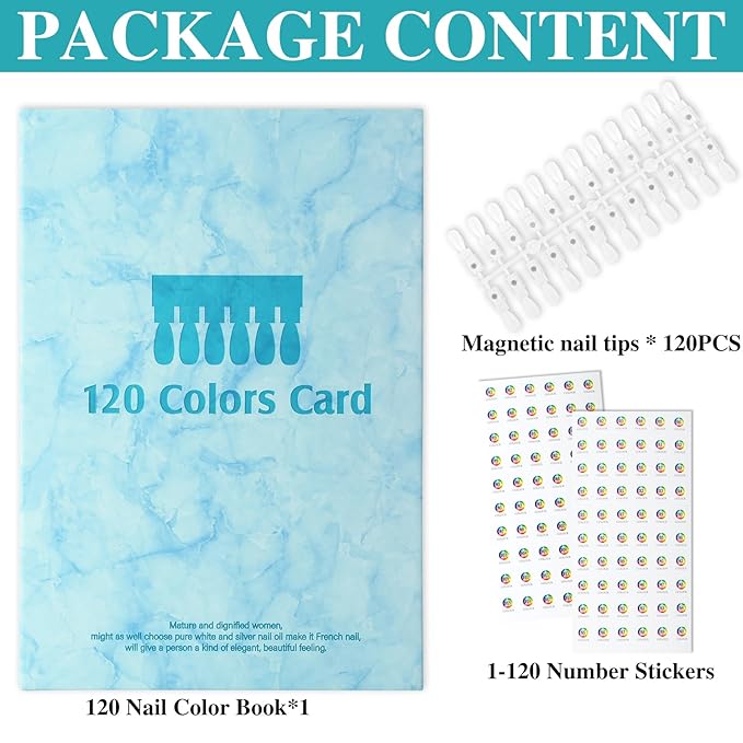 120 Magnetic Nail Color Book,Leather Magnetic Color Display Book with 120 Magnetic Tips & 1-120 Number Labels,Perfect for Nail Polish Nails Art Design(Blue)