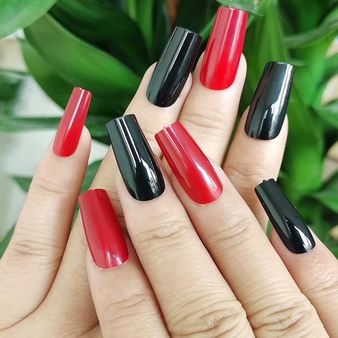 LoveOurHome 576pc Medium Square Press on Nails Kit Glossy Colored Straight Fake Nails Full Cover Artificial Fingernails Acrylic Tips Manicure Design Decor 24 Colors for Women Teens Kids