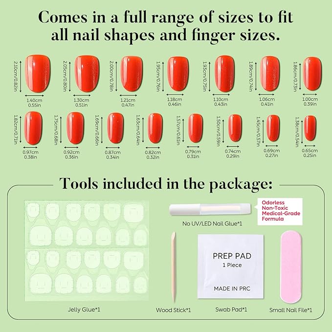 Luxbon Short Rounded Soft Gel Press On Nails with No-Cure Nail Glue and Tool Kit – Glue On Nail Tips 25-30pcs Full Size Set, Reusable Acrylic Fake Nails for Women, Salon Look at Home, Red