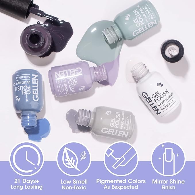 Gellen Gel Nail Polish Kit with U V LED Light 72W Nail Dryer, 12 Trendy Colors Nail Gel Polish, No Wipe Top Base Coat, Nail Art Decorations, Manicure Tools, All-In-One Manicure Kit, Bright and Pastels