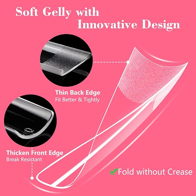 Lionvison Square Nail Tips NO C Curve, XL Clear Nail Tip for Acrylic Nails Professional, Long Nail Tips Straight Flat Pre Shaped Half Cover False Nails French Tips for Nail Salon Home DIY, 12 Sizes