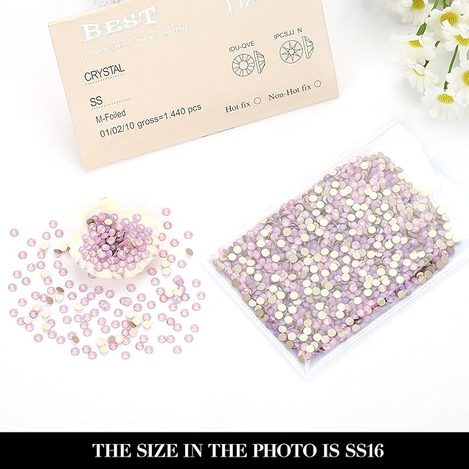 Novani Pink Opal Rhinestones 1440pcs Flat Back Round Rhinestone Style 2088 Sparkly Crystal Gemstones for Nail Art and Crafting SS16,3.8-4.0mm