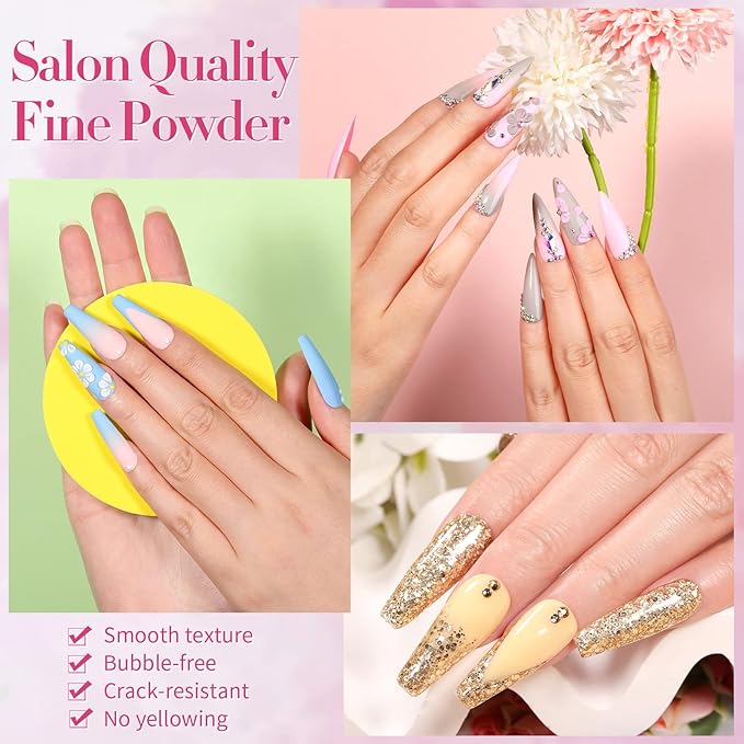BORN PRETTY Acrylic Powder Set-24 Colors Acrylic Nail Powder Set All Seasons Colors Pigmented Powders for French Nail Extension Valentines Day Gifts for Women Home DIY & Salon No Lamp Needed