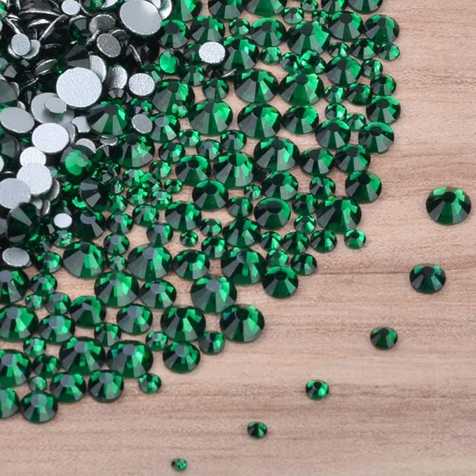10000 Pieces Rhinestones 6 Sizes Round Crystal Glass Flat Back Rhinestones with 1Tweezers and 1Picking Pen for Nail Art Crafts Clothes Bags DIY (Emerald)
