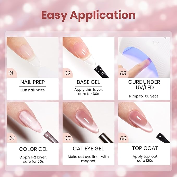 Beetles Blushing Haze Pink Cat Eye Gel Nail Polish - 15ML Valentines Gel Polish Glitter Pink Cat Eye Magnetic Translucent Glassy Effect Soak Off UV French Nail Art Manicure Gift for Wome