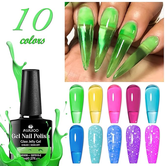 Neon Jelly Gel Nail Polish Snowflake Gel Polish Set Transparent Blue Pink Macaron Candy Jelly Nail Polish Gel Gifts for Women 12Pcs