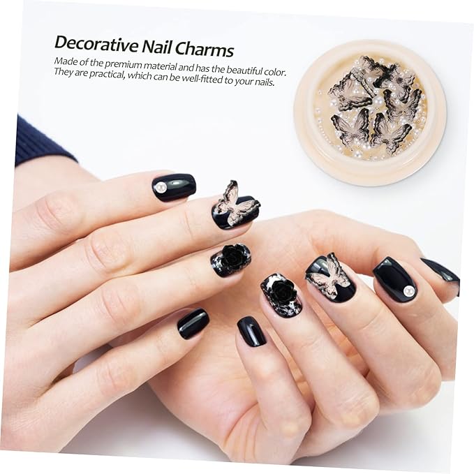 5sets Black Nail Rhinestones Pearl Rhinestones Flatback Nail Charms Art Gems Studs 4boxes * 5