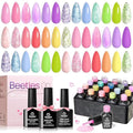 Beetles Gel Nail Polish Set - 28 Pcs Pastel Pink Yellow Green Blue Glitter Macaron Color Gel Polish Set Fluttered Eden Soak Off Nail Polish UV LED Nails Art Valentines Gifts for Women Girl