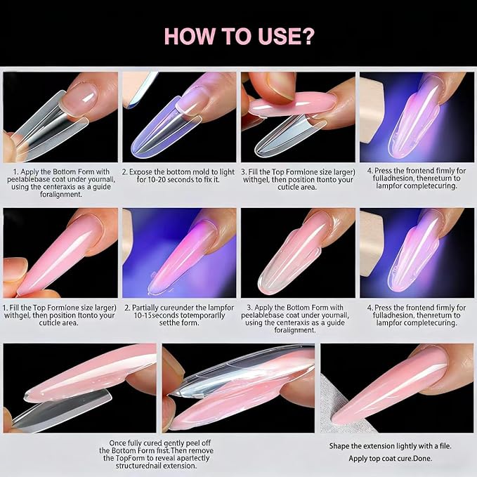 Sandwich Dual Nail Form 16 SIZE 256PCS,METOOLS 2026 DIY New Acrylic Polygel, quick building & Straight Built-in Apex Dual Forms Molds Reusable Polygel Tips for Nail Extension (ALMOND)