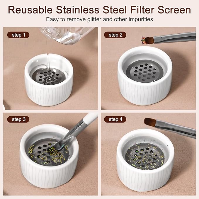 Nail Brushes Washing Cup, Ceramic Dampen Dish with Lid for Nails Monomer, Acrylic Brush Cleaner & Nail Brush Holder