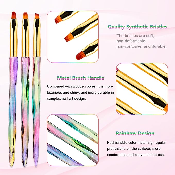 SILPECWEE 3pcs Nail Clean Up Brushes, Nail Polish Remover Brush, Nail Brushes for Cleaning Polish Mistake, Acetone brush, Nail Art Brush Manicure Brush for Nails Design Tool