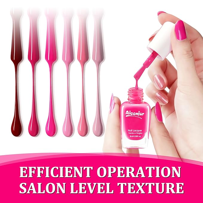 Pink Nail Polish Set, 6 Colors Quick Dry Fingernail Polish, Spring Rose Peach Magenta Tone, Classic Bright Pink, No UV Light Needed, Long Lasting for Nail Art Design at Home DIY