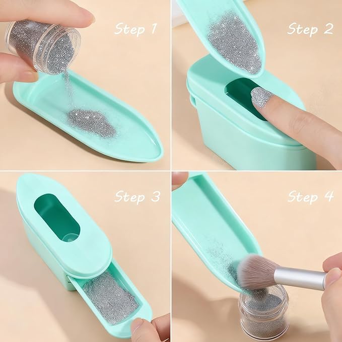 2 in 1 Dip Powder Recycling Tray System, Nail Dip Powder Storage Tray with Cleaning Brush, Container for Glitter, Sequins, Caviar Beads, Manicure Tool Kit for Home & Salon
