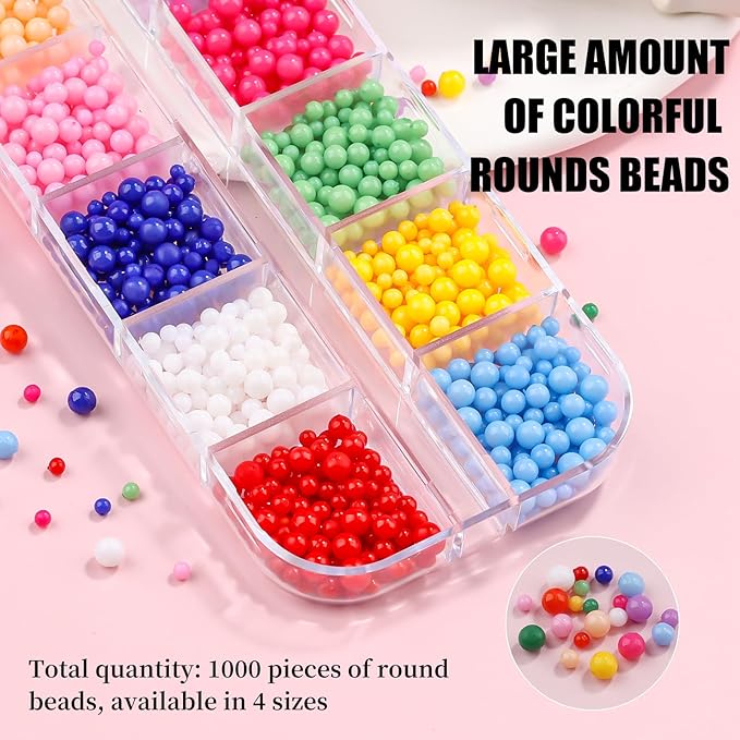 3D Mini Small Metal Stainless Steel Caviar Nail Beads Balls, 0.8-3mm Gold Silver Alloy Nail Art Chain Charms Studs with Tweezers and Dual-end Brush (20-K1-colorful-beads)