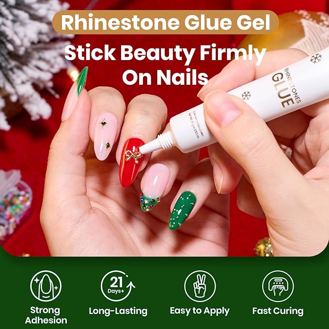 Beetles 3D Gel Nail Art Rhinestones Glue Kit - Nail Decorations Limited with Nail Art Gem Glue &Tool for Crystals Pearls Charms Art DIY Decoration Gift for Women