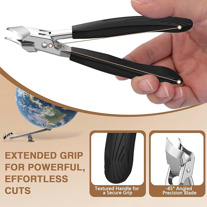 Eagle Beak Angled Nail Clippers for Thick & Ingrown Toenails, 45° Slanted Toe Nail Clippers with Precision Powder-Forged Blades, 12mm Wide Jaw Opening Nail Cutter Anti-Splash for Seniors Men Women
