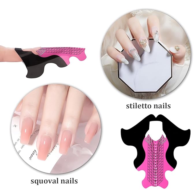 Tvoip 100Pcs/Pack Nail Forms Extension Tips Guide Extension French DIY Tool Fish Acrylic UV Gel Nail Art Tools Builder Sticker Sculpting (Pink)