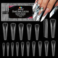 EBANKU Dual Nail Forms for Poly Extension Gel, 150 PCS Clear Coffin Nail Molds Reusable 15 Sizes Nail Extension Forms for Builder Gel Manicure Design Salon DIY