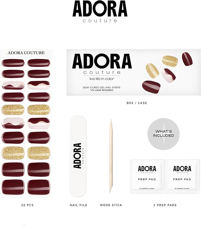 Semi-Cured Gel Nail Strips - 20 Salon-Quality Gel Sticker with UV Light Required, Long Lasting, Easy Application & Removal, Includes Prep Pad, Nail File, Wooden Stick (Cosmic Cocoa)