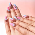 BTArtbox Press on Nails Medium - Coffin Press On Nails with Glue and Adhesive Tabs for Women, Soft Gel Glue On Nails in 15 Sizes - 30 Stick On Nails Kit, Cherry Blossom Latte