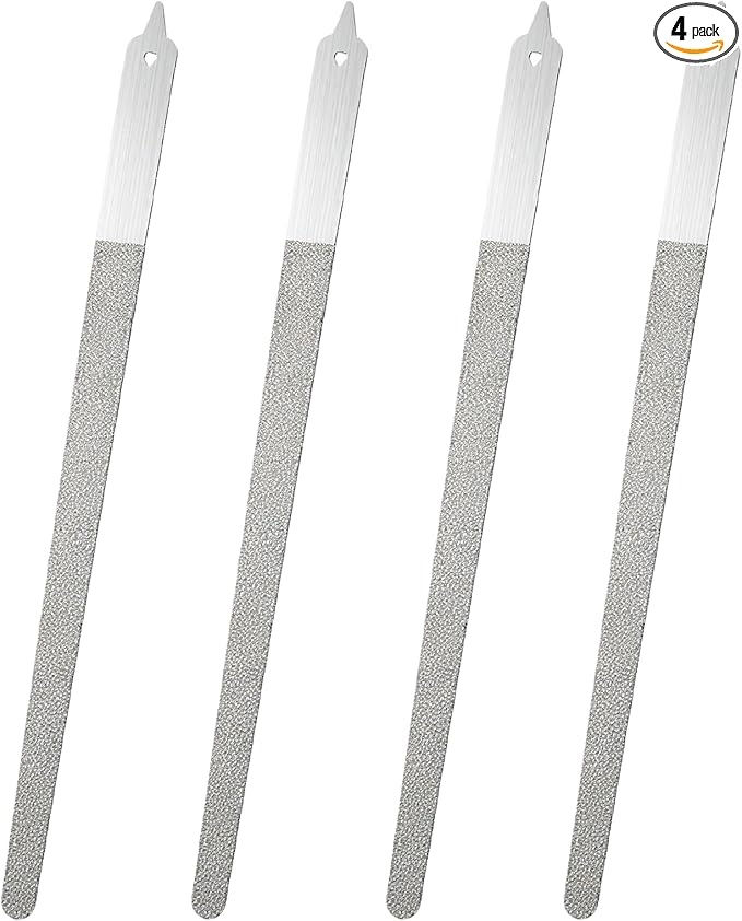 4 Pack Diamond Deb Nail File - Double Sided Stainless Steel Metal Nail Filer for Natural Nails - Professional Manicure Pedicure Tool with Sharp Tip for Women Men (6 Inch)