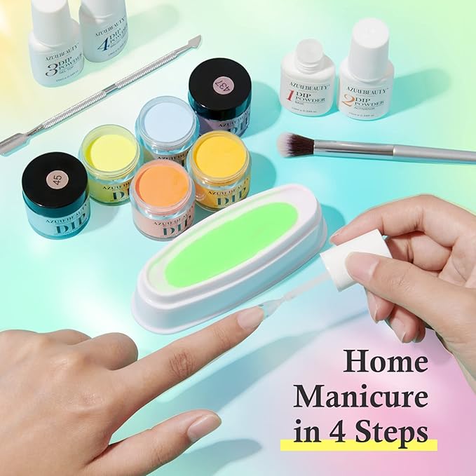 AZUREBEAUTY 31 Pcs Dip Powder Nail Kit Starter, 20 Colors Neon Glitter Purple Blue Yellow Dipping Powder Liquid Set with Top/Base Coat Activator for French Nail Art Manicure DIY Salon Gifts for Women