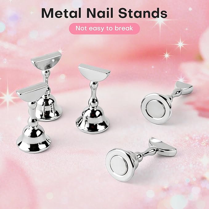 Nail Stand for Press On Nail Holder for Painting Nails, Magnetic Fake Nail Stands Tips, Heart Shape Nail Holder with Double-sided Tape Practice Nail Art Tools（Wood B）