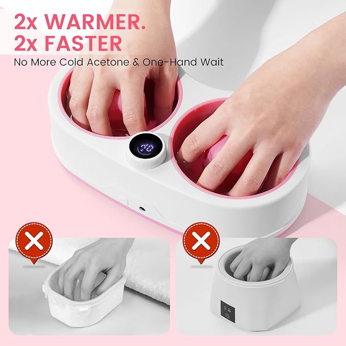 Dual Nail Soaking Bowl Electric: 31-50°C Temp Control Nail Soak off Bowl for Gel Polish Dip Acrylic Nails Remove- Heated Manicure Nail Remover Bowl Acetone Proof for Beginner Salon Home