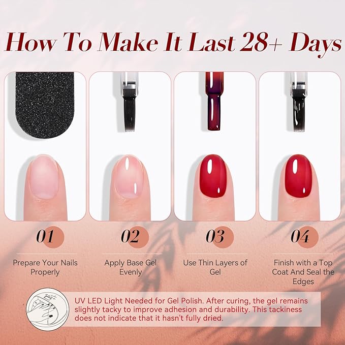 Born Pretty Jelly Gel Nail Polish Brown Red Green Black Blue Purple Sheer Transparent Crystal Gel Nail Polish Kit Fall Winter Soak off Nail Polish for Manicure DIY Home Salon 7ML 6Colors