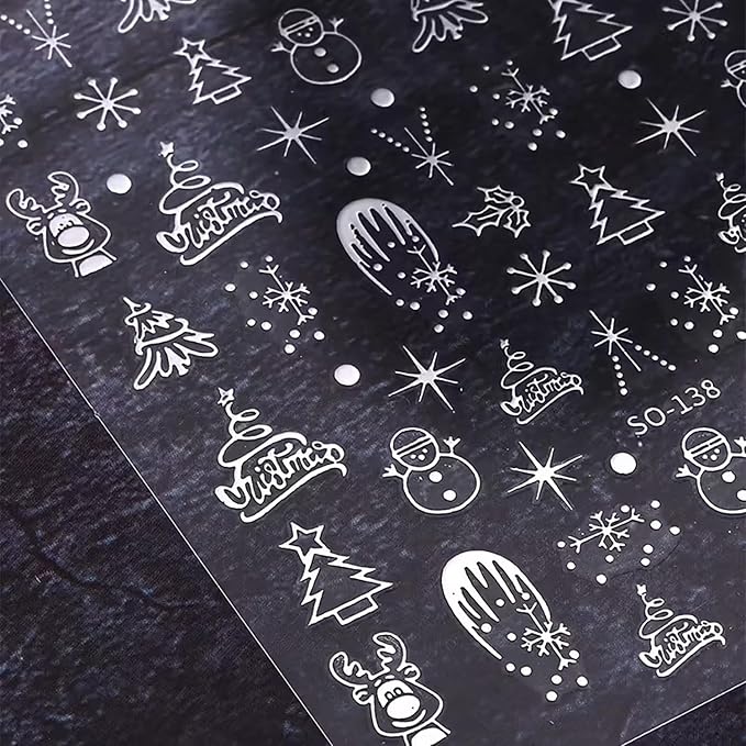 8 Sheets Christmas Nail Stickers for Nail Art, Cute Xmas Nail Decals 3D Self Adhesive Winter Nail Accessories Gingerbread Man Christmas Tree Snowflake Pattern Holiday Manicure Supplies for Women Girls