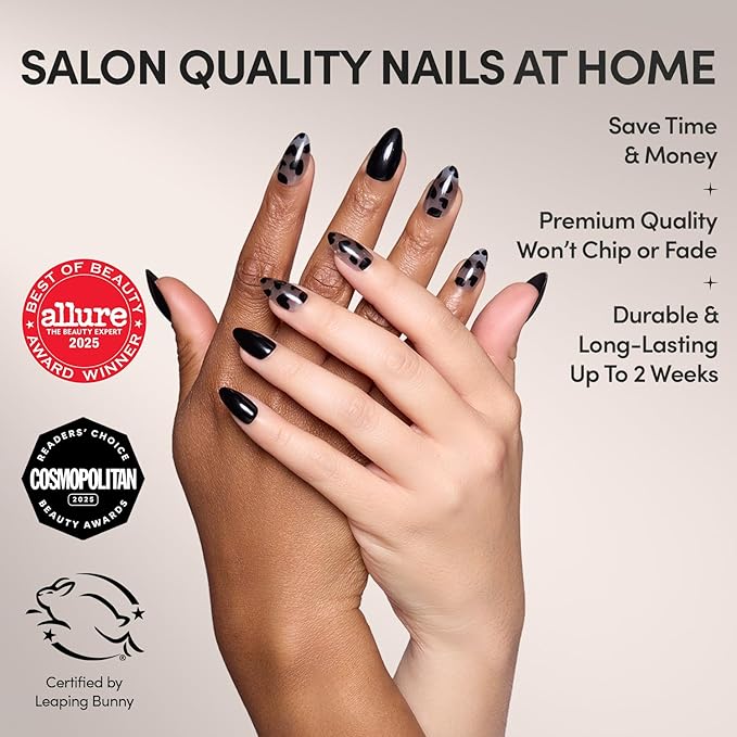 Valentines Day Glamnetic Press On Nails - Love Me Not | Opaque, Semi-transparent, Glossy Black Heart Nails, Salon Quality | 15 Sizes - 30 Nail Kit with Glue