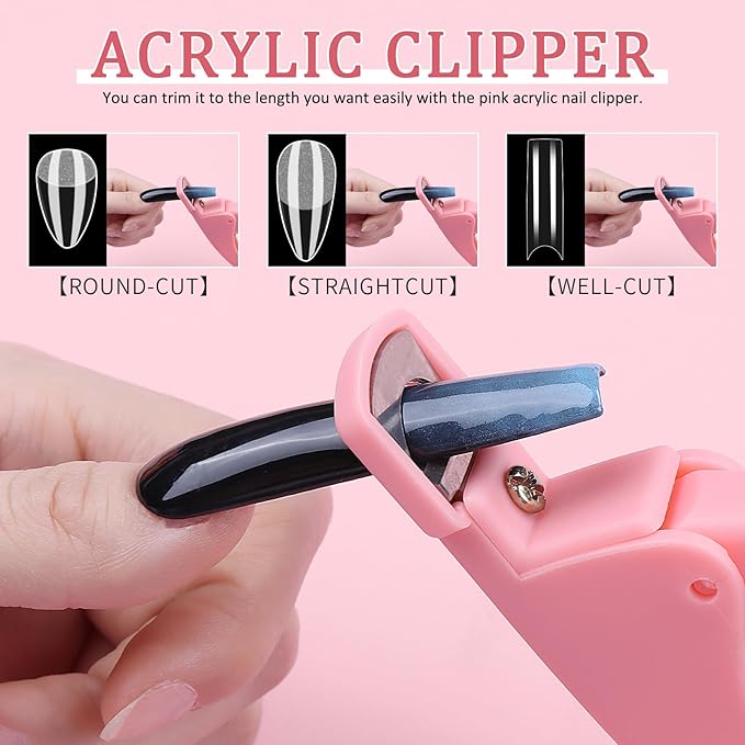 Almond Fake Nail Tips Medium: 600Pcs Full Cover Nail Tips for Acrylic Nails Professional Clear Nail Tip with Nail Glue Remover & Glue Acrylic False Nail Clippers Art Nail Extension Kit for Home Salon