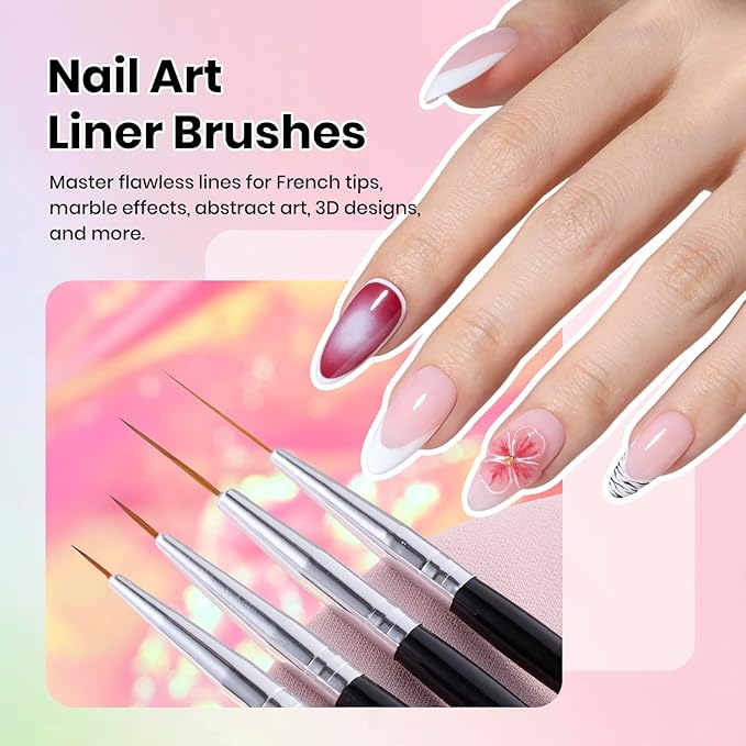 Beetles Nail Art Brushes 25pcs - Confetti Nail Art Pens Daul Ended Dotting Tools Striping Liner Brushes for Nails Flower Sculpting Tools with Palette Brush Holder DIY Home Salon Manicure Design Set
