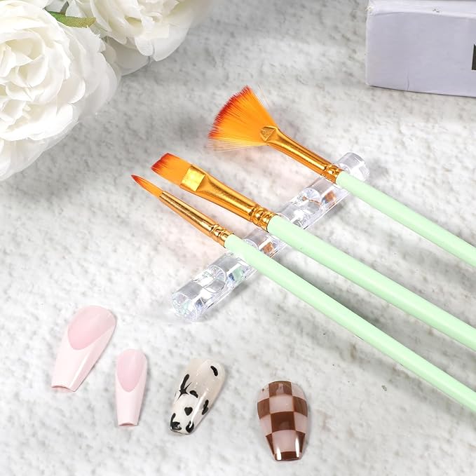 2 Pack Crystal Bar Pen Holder Transparent Brush Holder Acrylic Nail Art Painting Pen Brush Stand Brushes Rest Makeup Brushes Organizer Holders for Drawing Pens Manicure Nail Carving Pencils