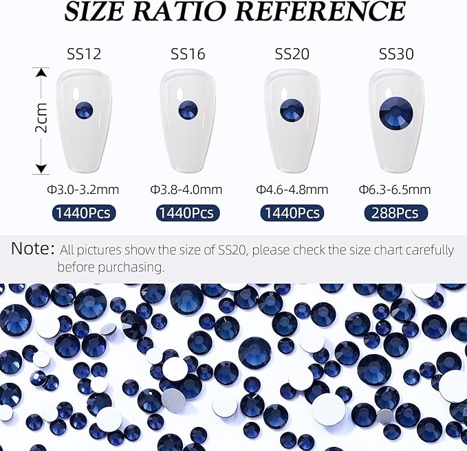 Montana Flatback Rhinestones, Glass Rhinestones for Nail Art and Craft, Glue Fix, Loose Crystal Gemstones(Montana, SS16, 1440pcs, 3.8-4.0mm)