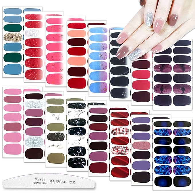 WOKOTO 16 Sheets Gradient Nail Polish Strips For Women Gel Nails Full Nail Wraps Strips, Marble Nail Polish Stickers For Acrylic Nails Polish Decals For Nail Art Gel Strips Stickers For Girls
