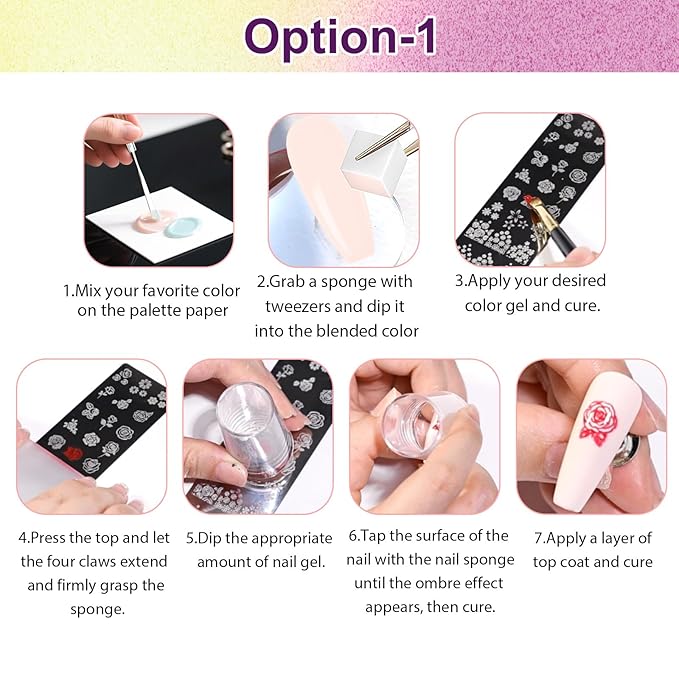 Gradient Gel Nail Set, 9 Nude Pink Color for Ombre White＆Black Nail Polish Platte Kit with 14* Nail Art Tools, Pigmented Pat Painting Gel French Manicure No-wipe DIY Art Home Salon