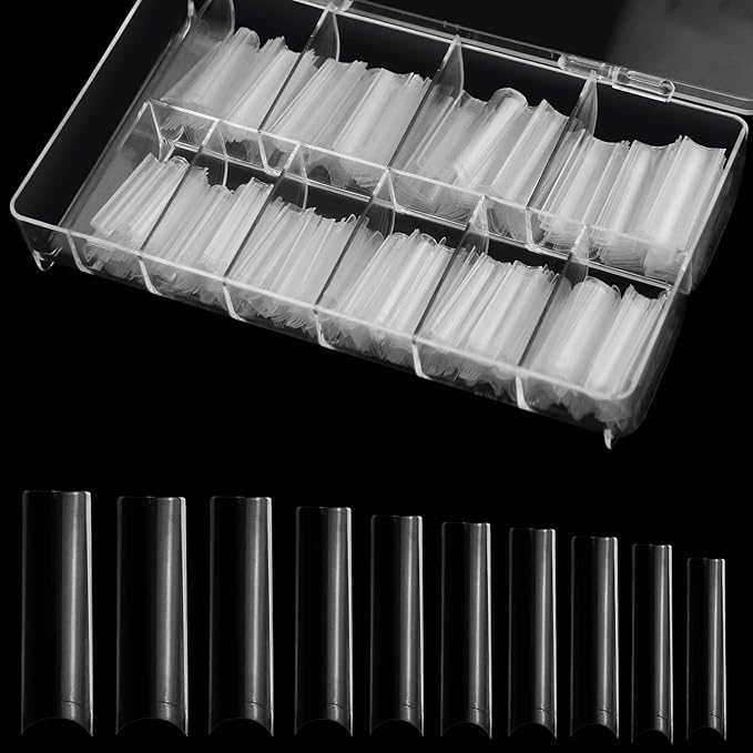 No C Curve Square Nail Tips XXL，Acrylic Nail Tips Square,SITELENABY 500 pcs Clear Fake Nails for Nail Salons,Nail Tech Must Have
