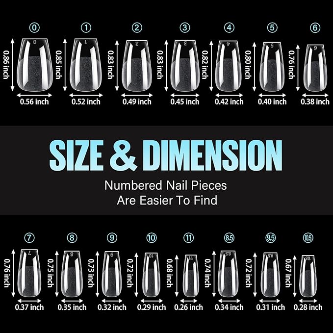 TOMICCA Medium Coffin Nail Tips, 360Pcs Half Matte Gel Nails, 15 Sizes Nail Extension Tips Set, Full Cover Pre Shaped Fake Nails for Beginner and Professional DIY Nail Salon